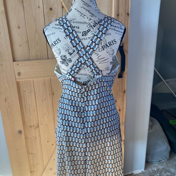 Wow & Flutter Art Deco Print A-line mini jumper w/pockets Large - Picture 1 of 14